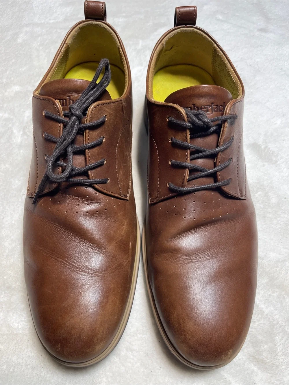 Amberjack Men's Brown Leather Derby Shoes with Contrast Tan Midsole Size 11.5 W